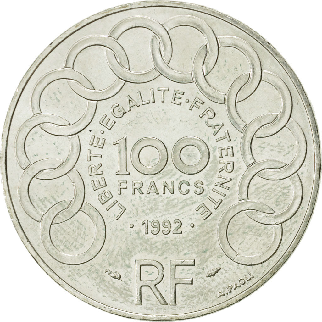Munten, Frankrijk, Jean Monnet, 100 Francs, 1992, Paris, PR+, Zilver, KM:1120