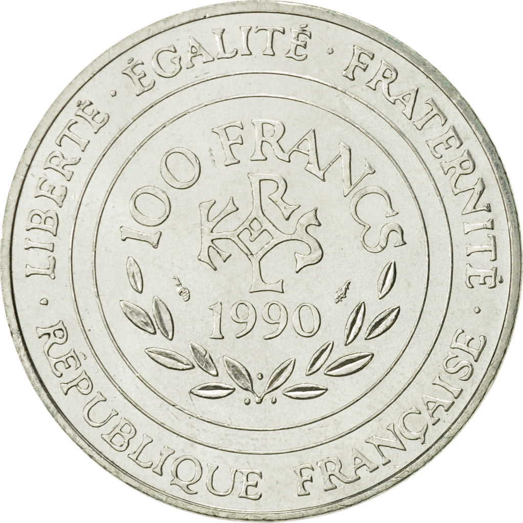 Coin, France, Charlemagne, 100 Francs, 1990, Paris, MS(60-62), Silver, KM:982