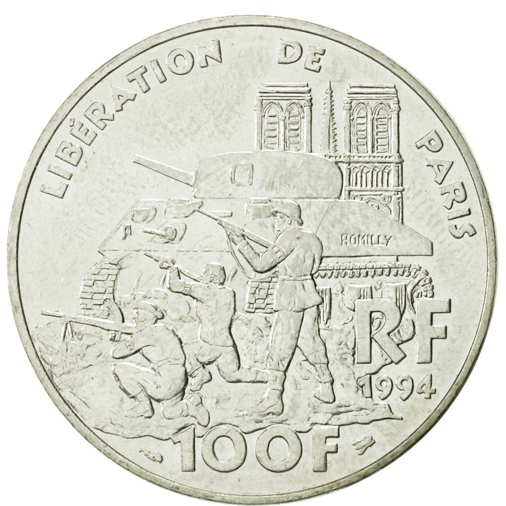 Munten, Frankrijk, Libération de Paris, 100 Francs, 1994, Paris, PR+, Zilver