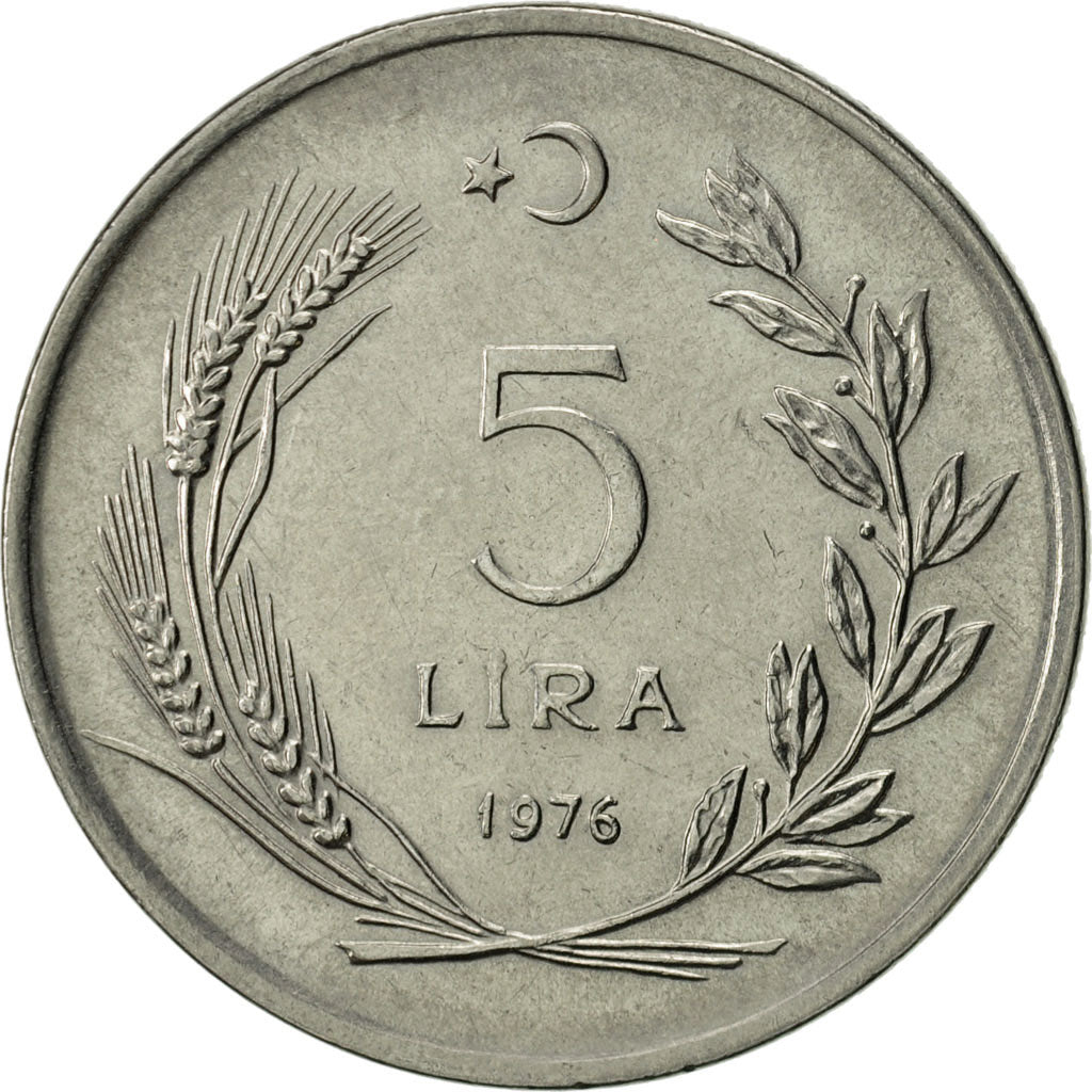 Coin, Turkey, 5 Lira, 1976, AU(55-58), Stainless Steel, KM:905