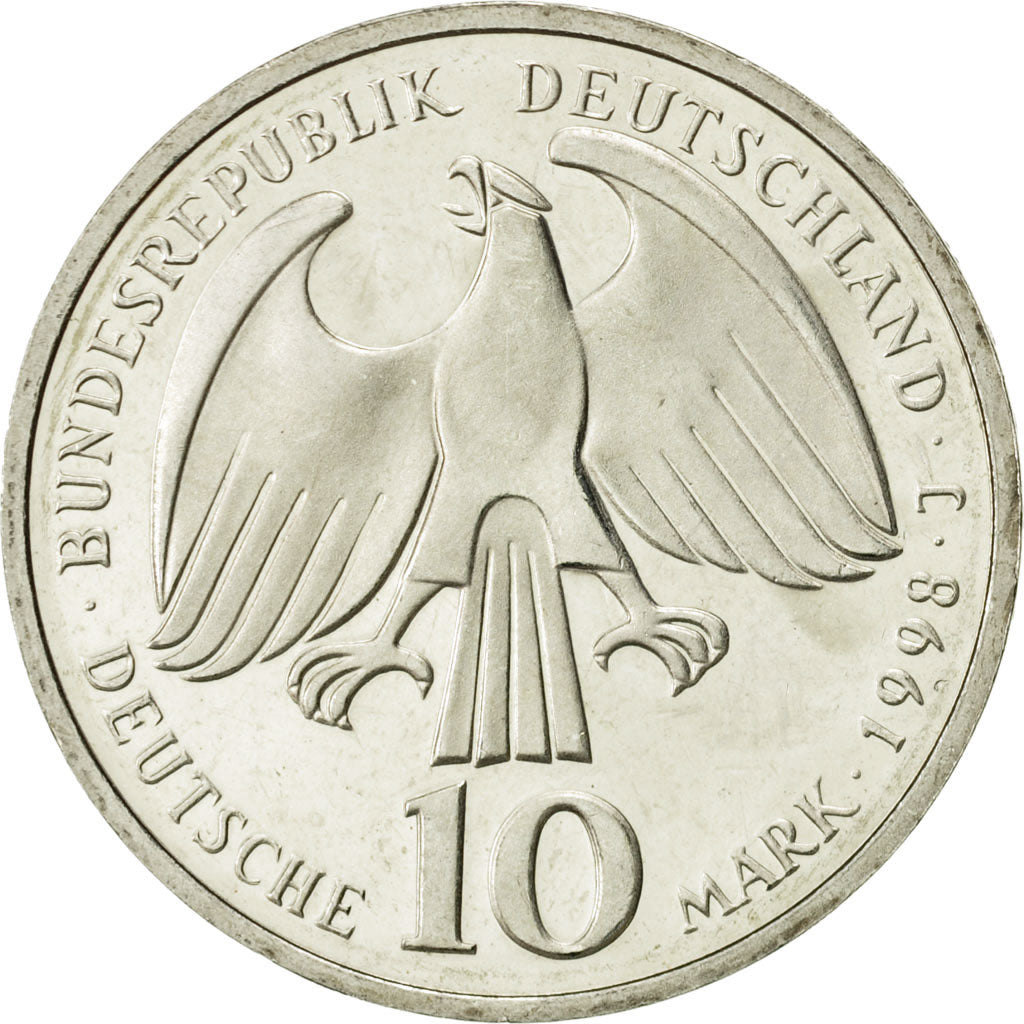 Coin, GERMANY - FEDERAL REPUBLIC, 10 Mark, 1998, Hambourg, MS(63), Silver