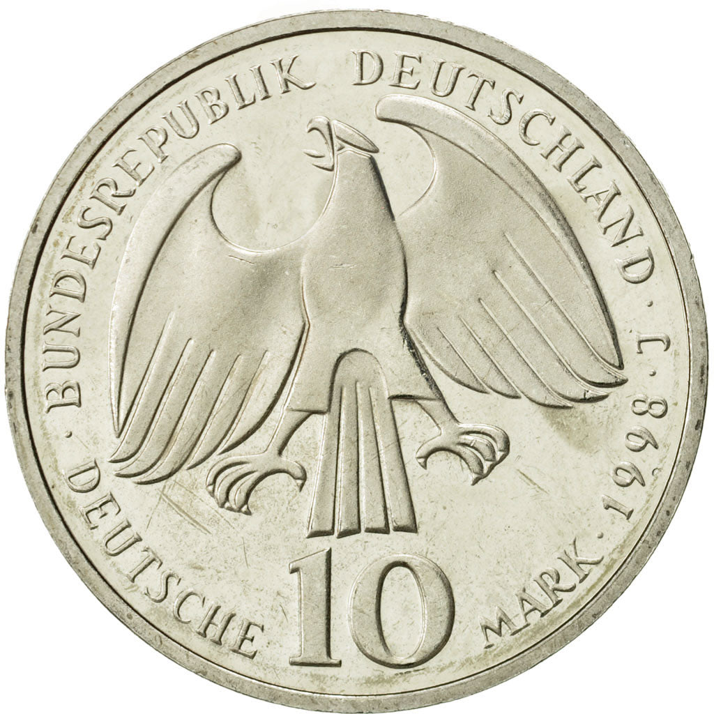 Coin, GERMANY - FEDERAL REPUBLIC, 10 Mark, 1998, Hambourg, MS(63), Silver