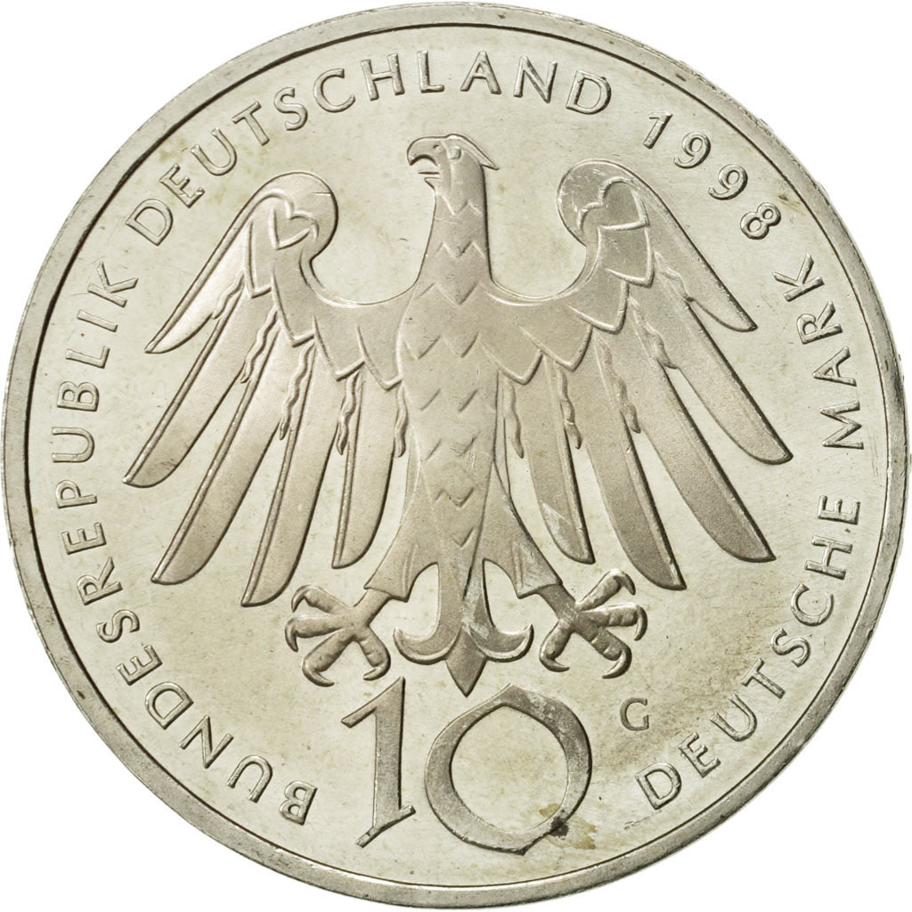 Coin, GERMANY - FEDERAL REPUBLIC, 10 Mark, 1998, Karlsruhe, MS(60-62), Silver