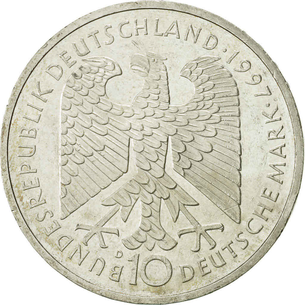 Coin, GERMANY - FEDERAL REPUBLIC, 10 Mark, 1997, Munich, AU(55-58), Silver