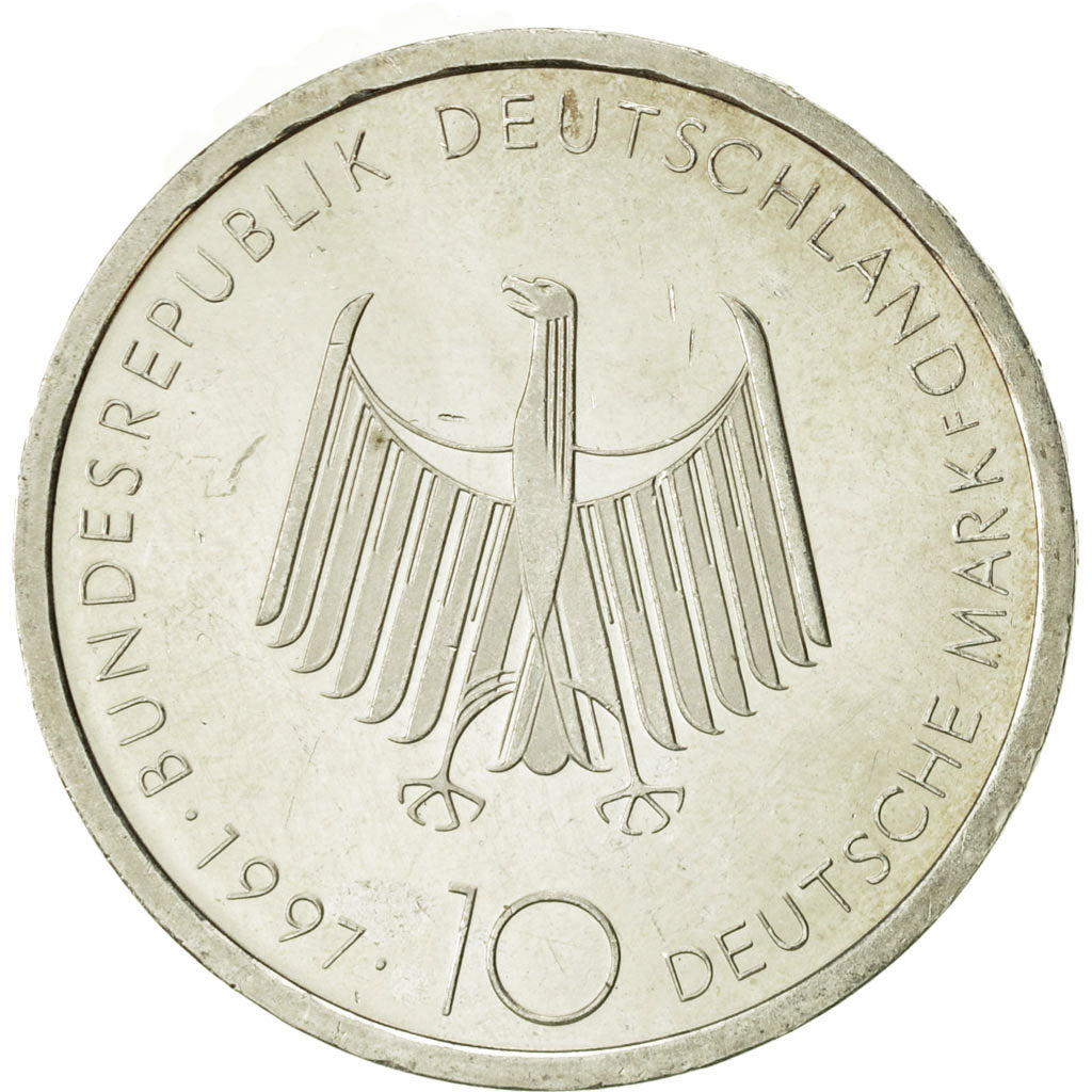 Moneta, GERMANIA - REPUBBLICA FEDERALE, 10 Mark, 1997, Stuttgart, SPL, Argento
