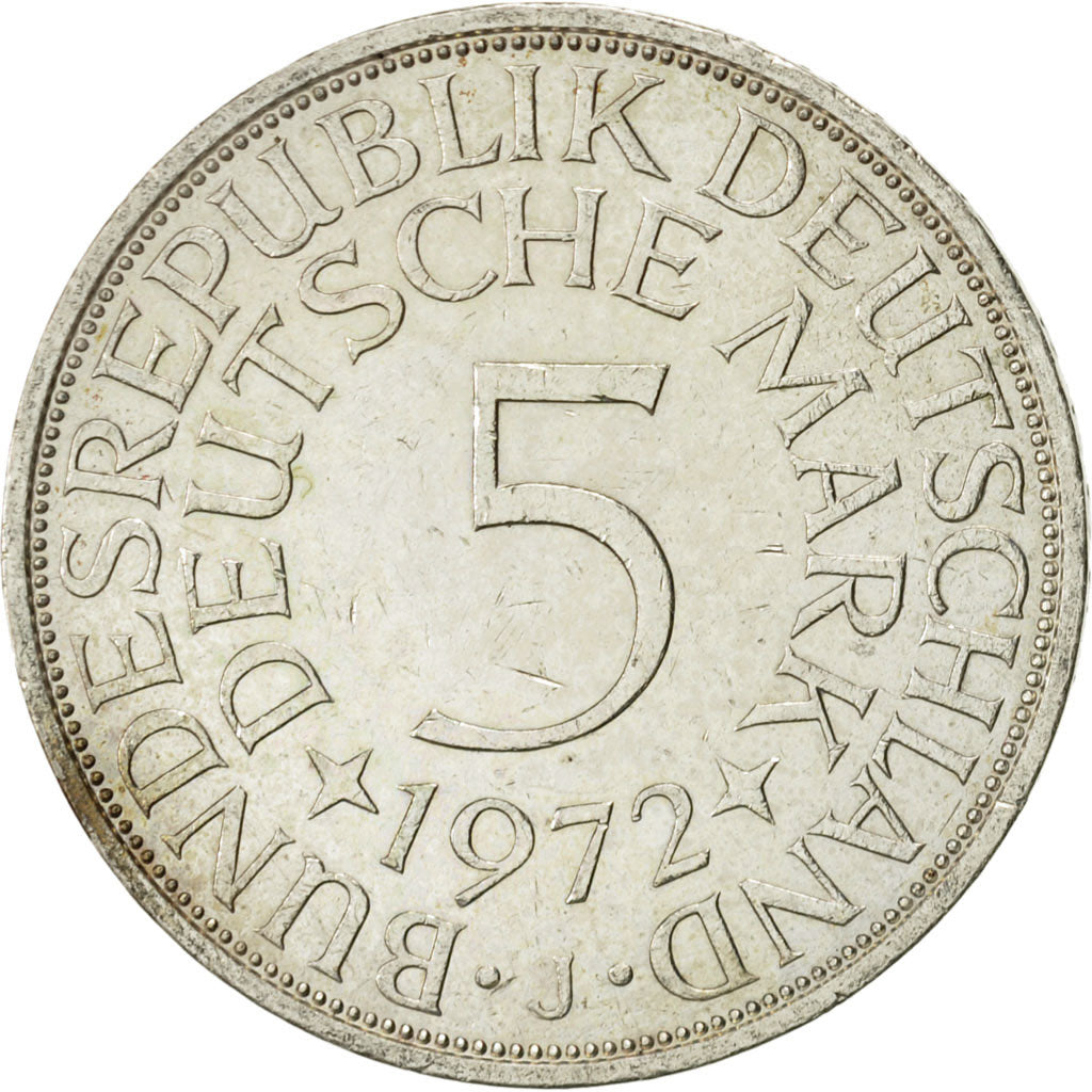 GERMANY - FEDERAL REPUBLIC, 5 Mark, 1972, Hambourg, MS(60-62), Silver, KM:112.1
