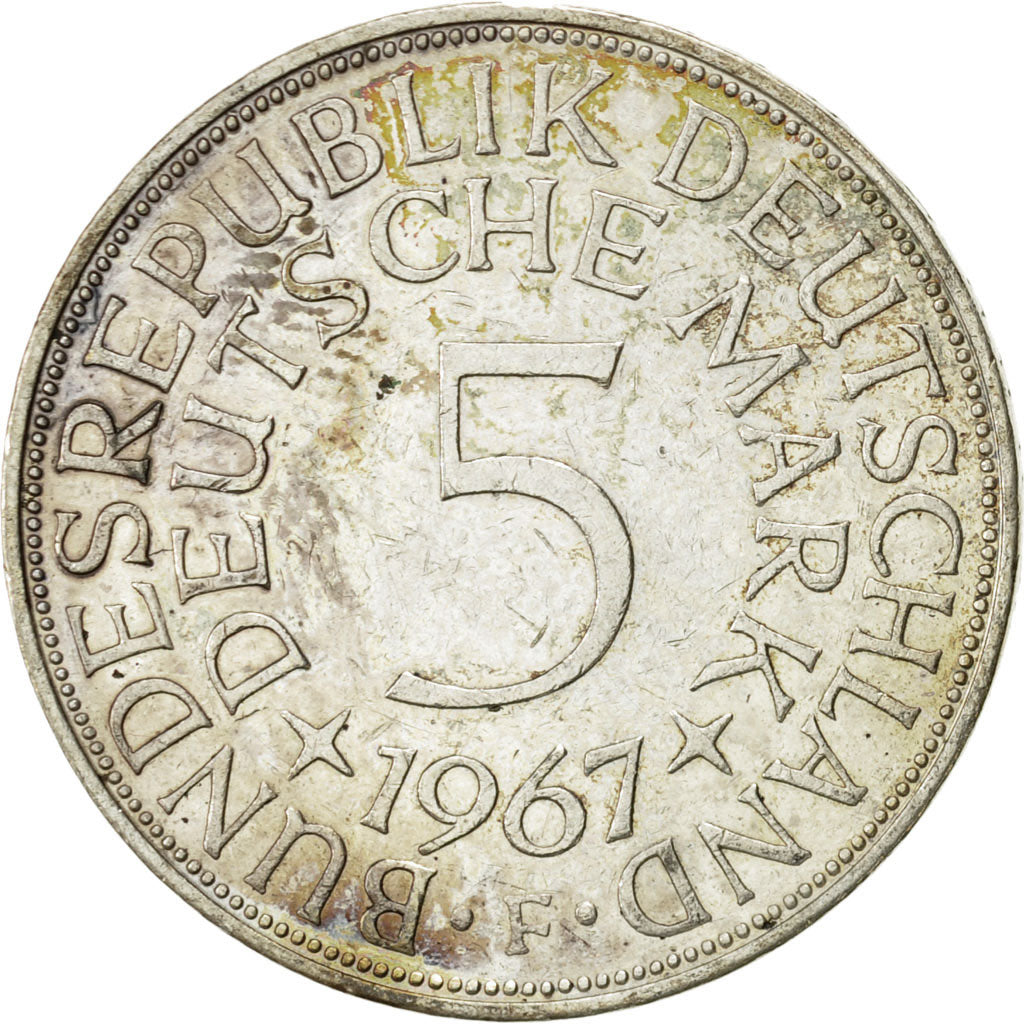 Coin, GERMANY - FEDERAL REPUBLIC, 5 Mark, 1967, Stuttgart, AU(55-58), Silver