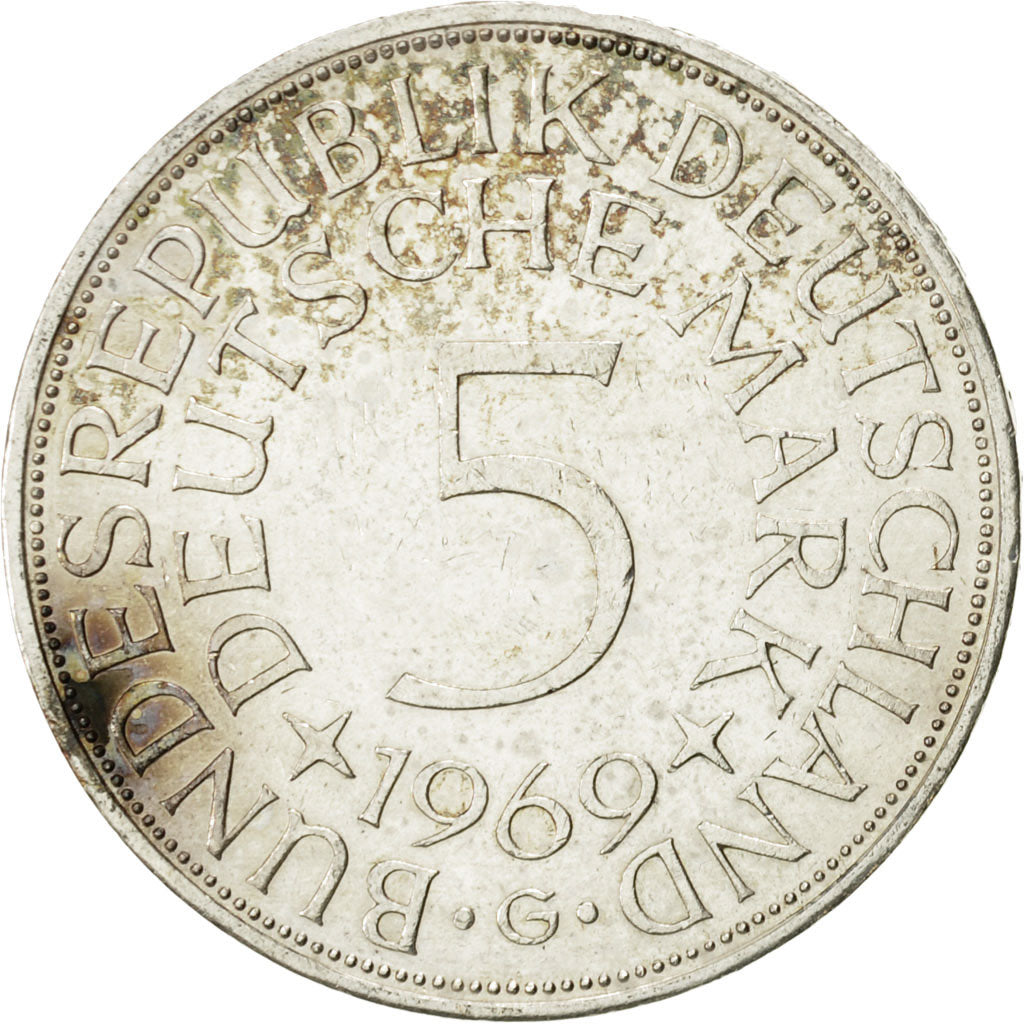 Coin, GERMANY - FEDERAL REPUBLIC, 5 Mark, 1969, Karlsruhe, AU(55-58), Silver