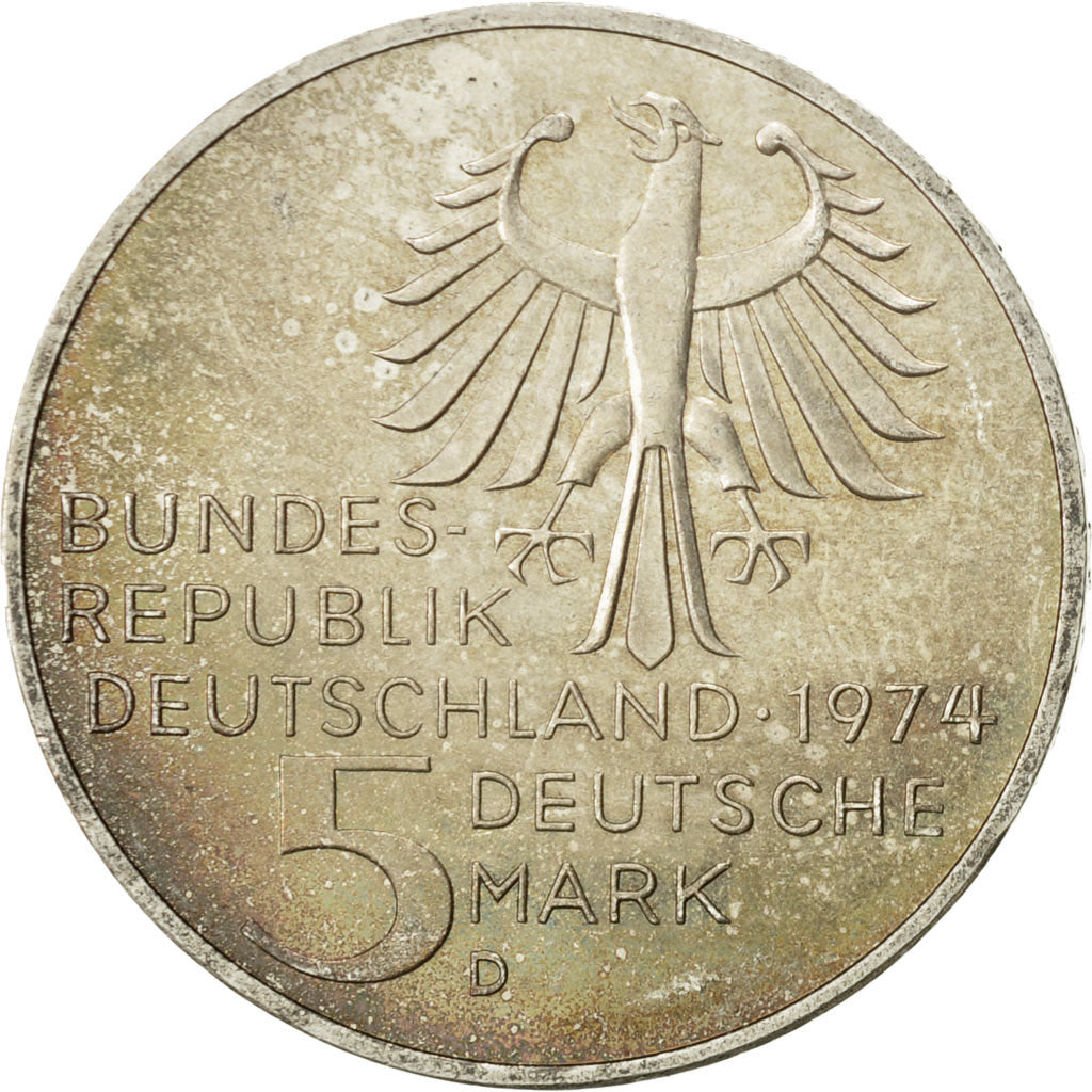 Coin, GERMANY - FEDERAL REPUBLIC, 5 Mark, 1974, Munich, Germany, AU(55-58)