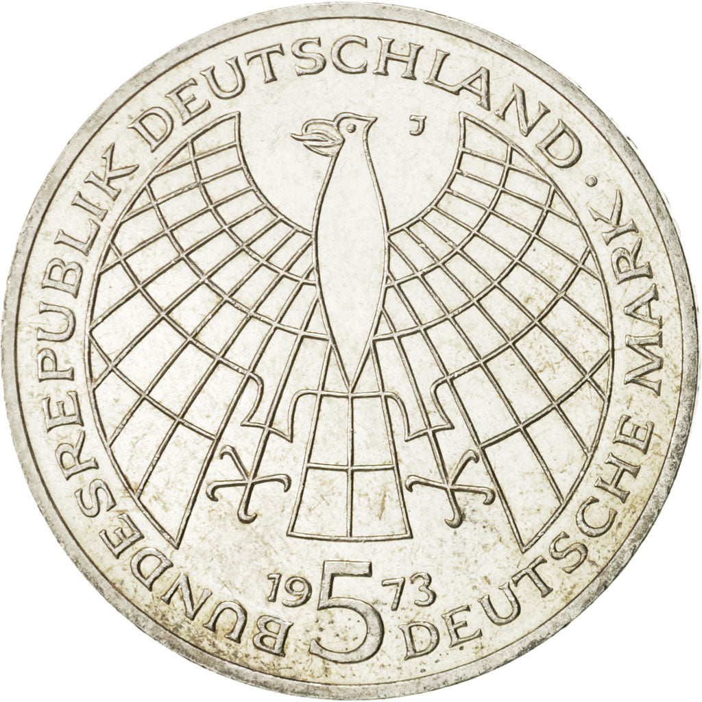 GERMANY - FEDERAL REPUBLIC, 5 Mark, 1973, Hamburg, Germany, AU(55-58), Silver