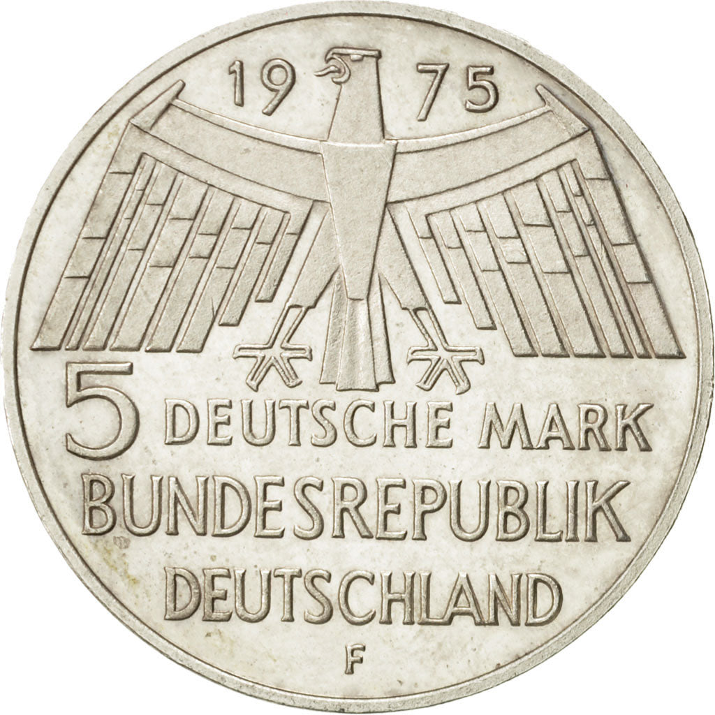 GERMANIA - REPUBBLICA FEDERALE, 5 Mark, 1975, Stuttgart, Germany, SPL, Argento