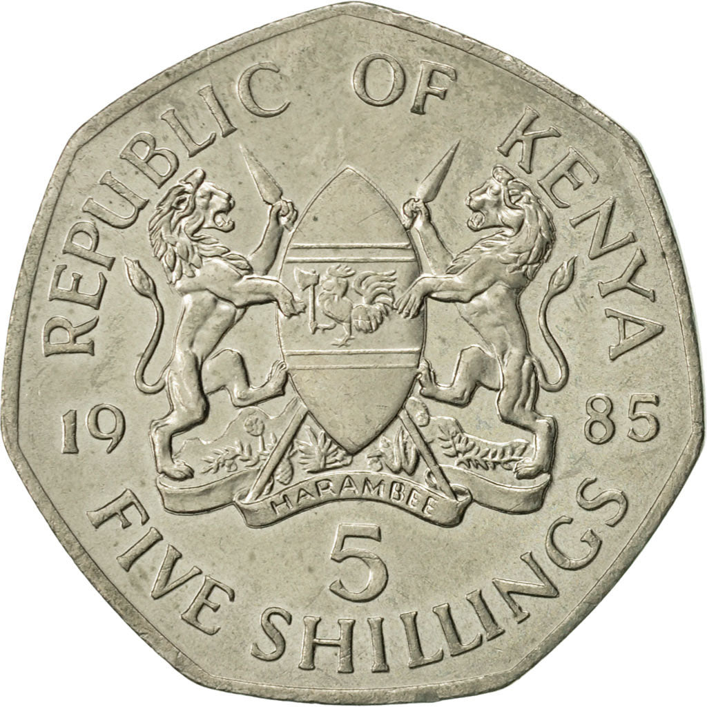Monnaie, Kenya, 5 Shillings, 1985, British Royal Mint, SUP, Copper-nickel, KM:23