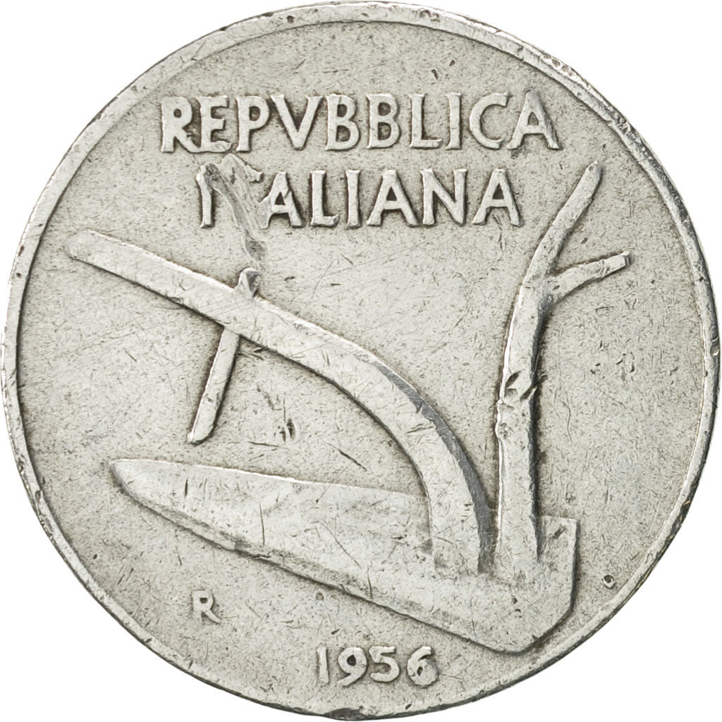 Coin, Italy, 10 Lire, 1956, Rome, EF(40-45), Aluminum, KM:93