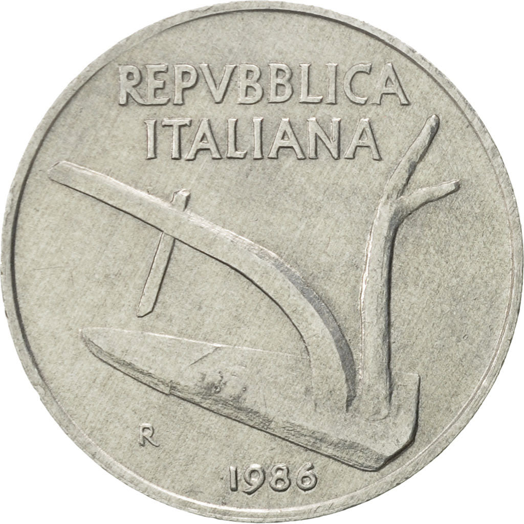 Italy, 10 Lire, 1986, Rome, AU(55-58), Aluminum, KM:93