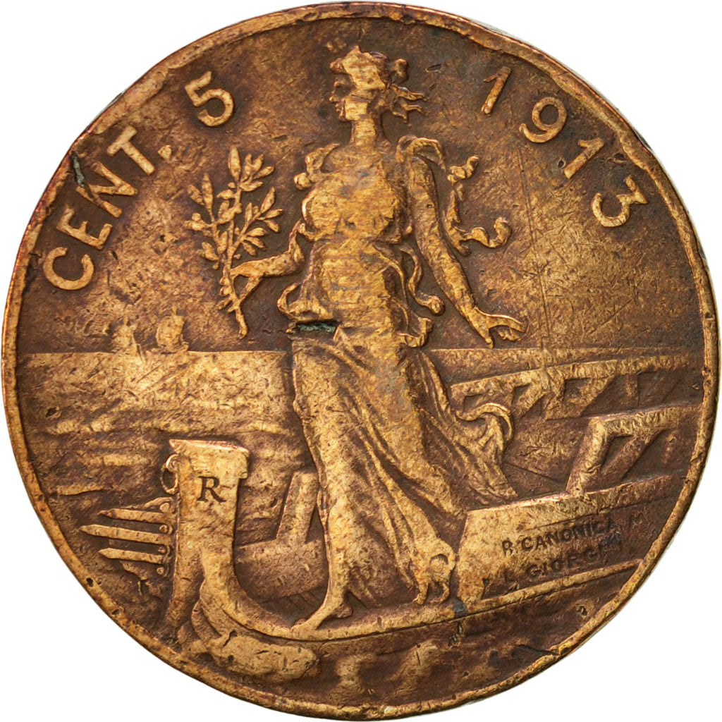 Italy, Vittorio Emanuele III, 5 Centesimi, 1913, Rome, VF(30-35), Bronze, KM:42