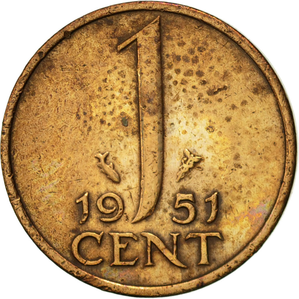 Coin, Netherlands, Juliana, Cent, 1951, AU(50-53), Bronze, KM:180