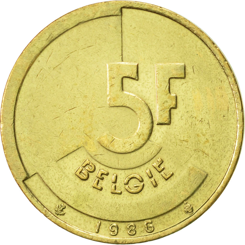Coin, Belgium, 5 Francs, 5 Frank, 1986, AU(50-53), Brass Or Aluminum-Bronze