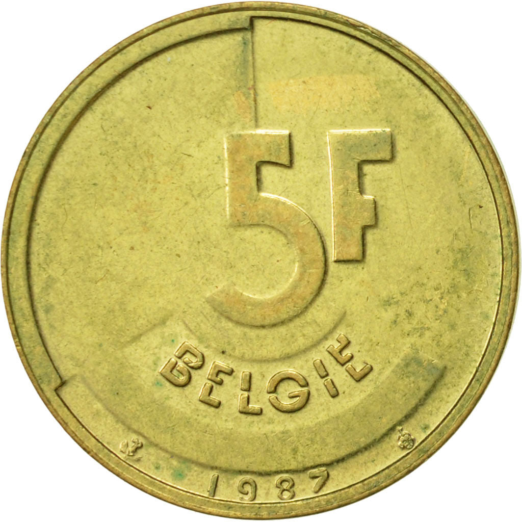 Coin, Belgium, 5 Francs, 5 Frank, 1987, AU(50-53), Brass Or Aluminum-Bronze