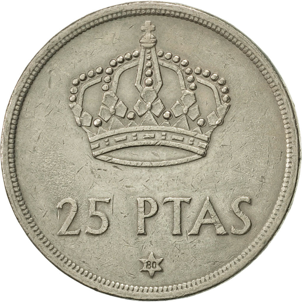 Munten, Spanje, Juan Carlos I, 25 Pesetas, 1980, ZF, Copper-nickel, KM:808