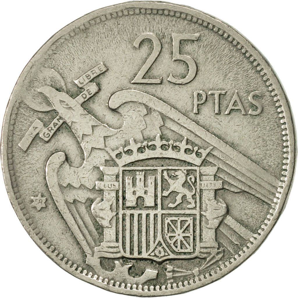 Coin, Spain, Caudillo and regent, 25 Pesetas, 1958, EF(40-45), Copper-nickel