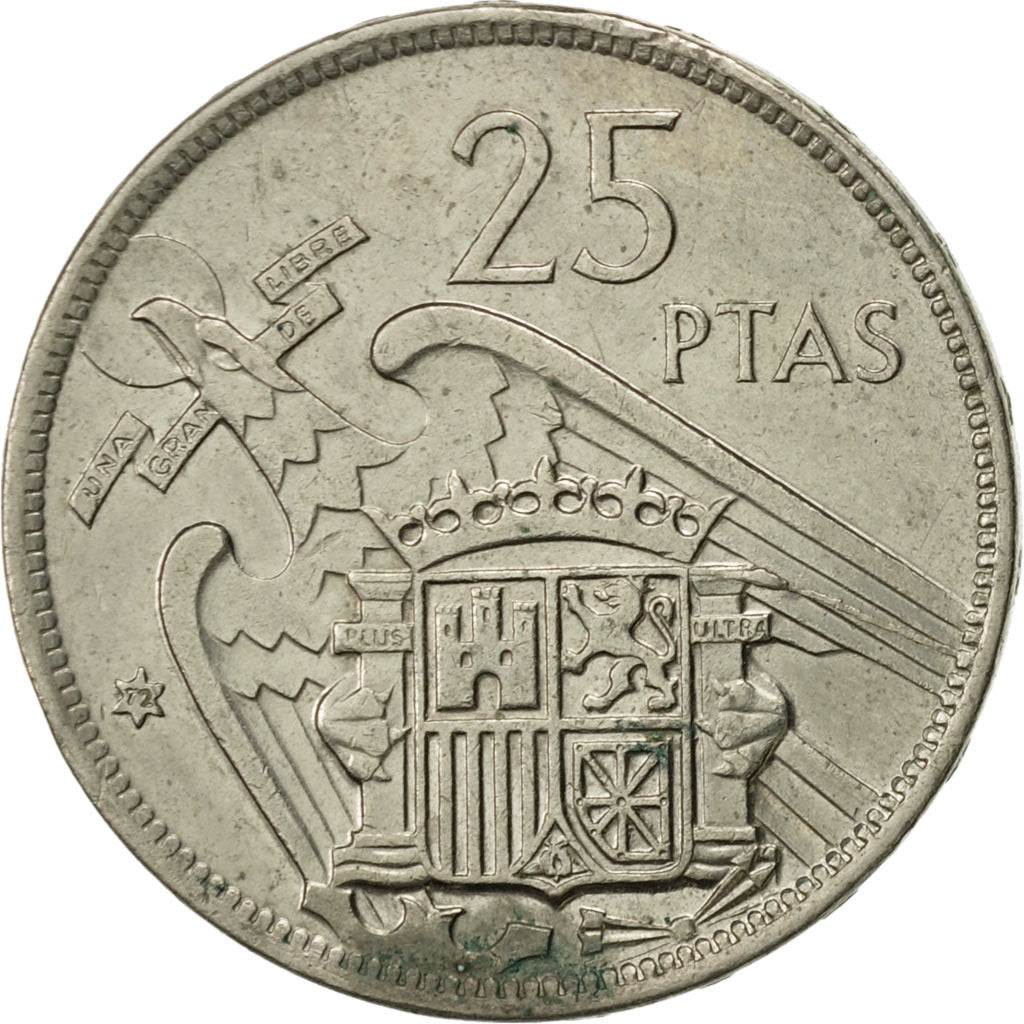 Coin, Spain, Caudillo and regent, 25 Pesetas, 1972, AU(50-53), Copper-nickel