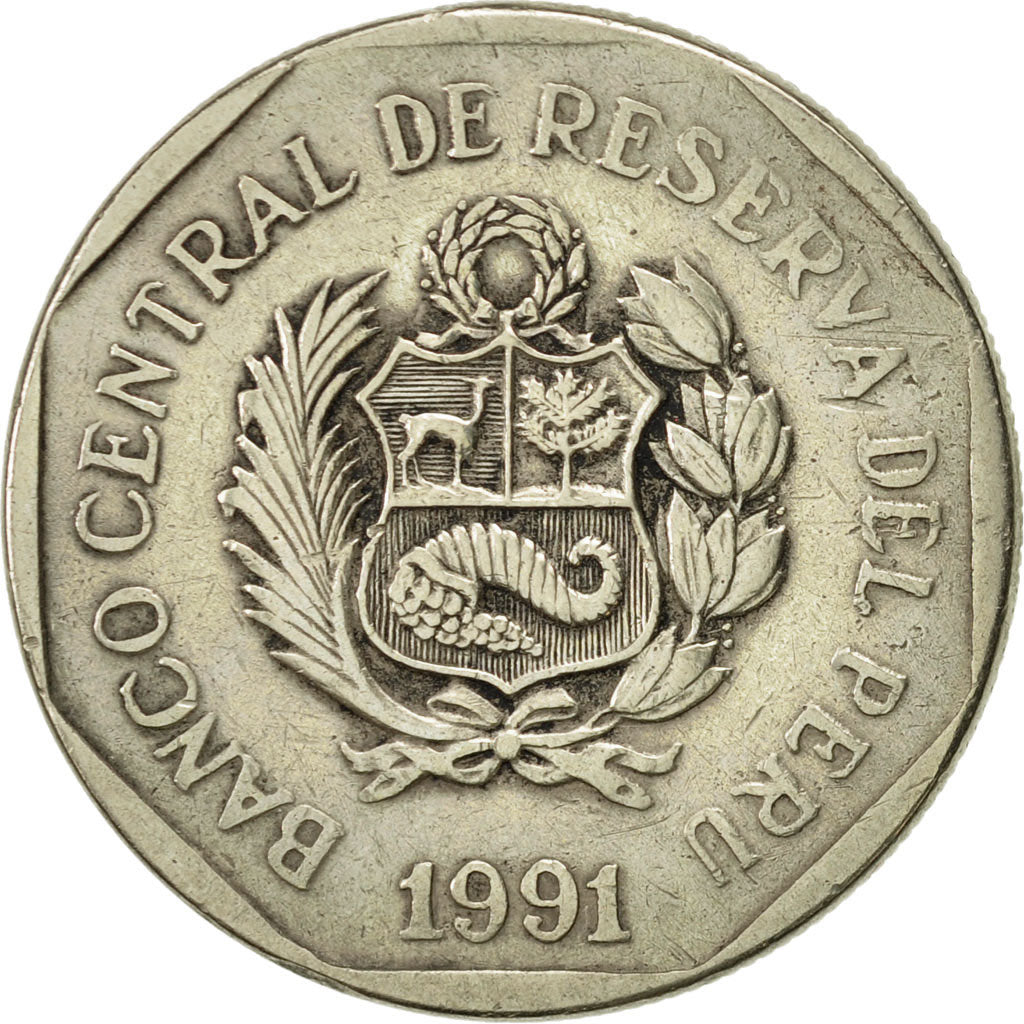 Coin, Peru, Nuevo Sol, 1991, Lima, EF(40-45), Copper-Nickel-Zinc, KM:308.1