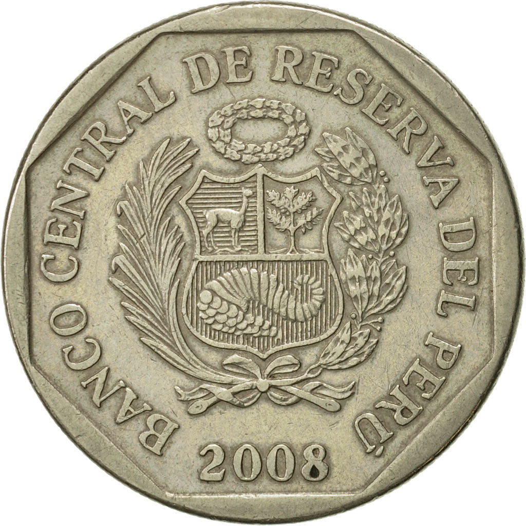Coin, Peru, Nuevo Sol, 2008, Lima, AU(50-53), Copper-Nickel-Zinc, KM:308.4
