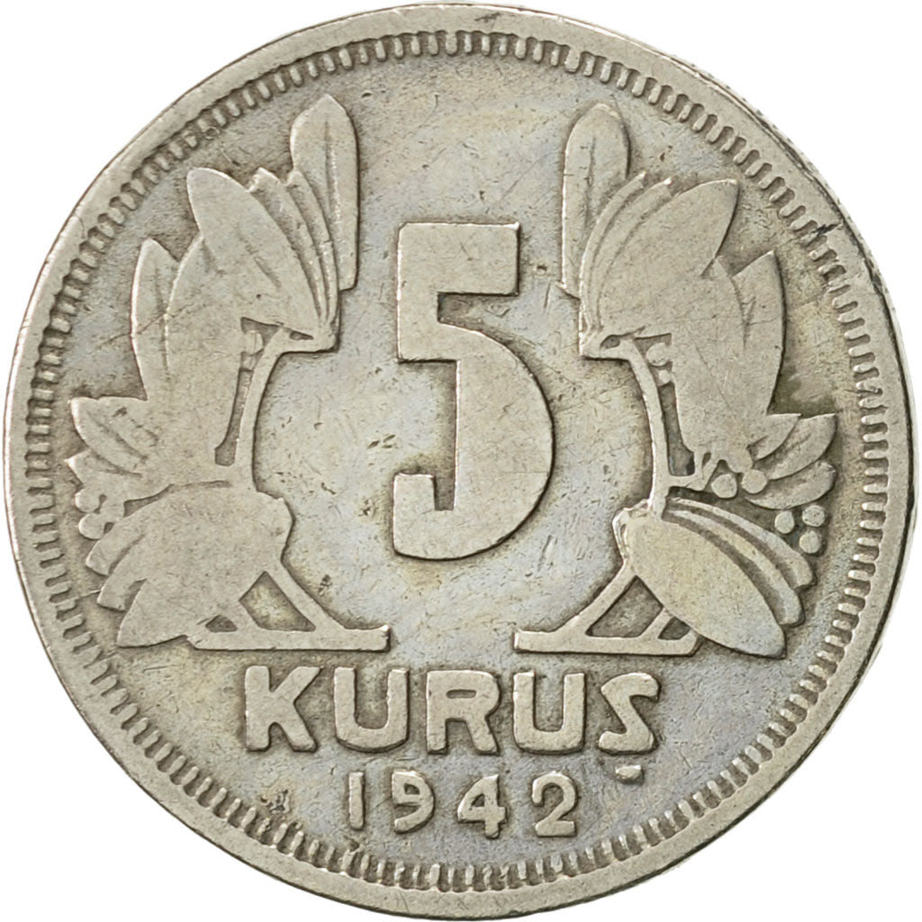 Moneta, Turchia, 5 Kurus, 1942, BB, Rame-nichel, KM:862