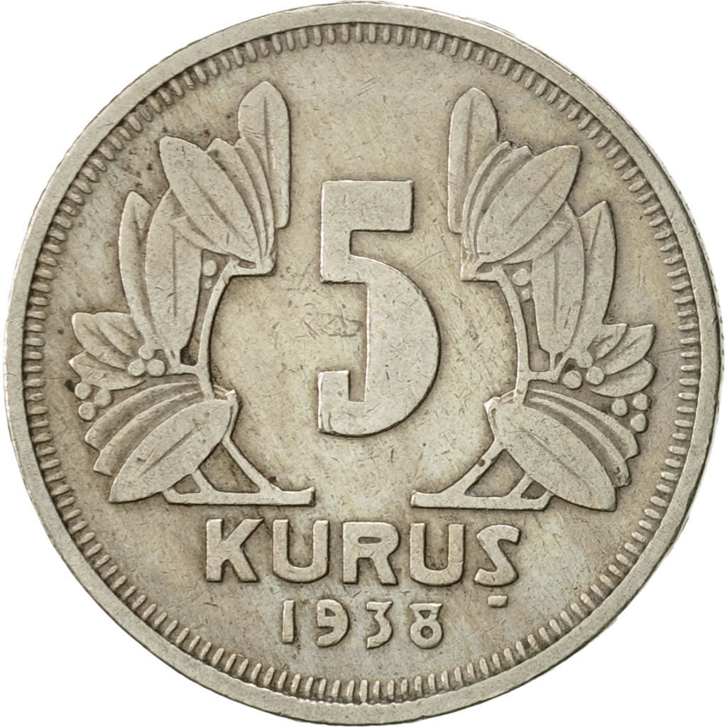 Türkei, 5 Kurus, 1938, SS+, Copper-nickel, KM:862