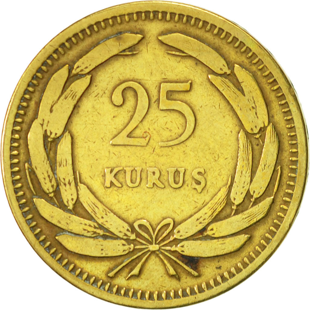 Coin, Turkey, 25 Kurus, 1949, EF(40-45), Brass, KM:886