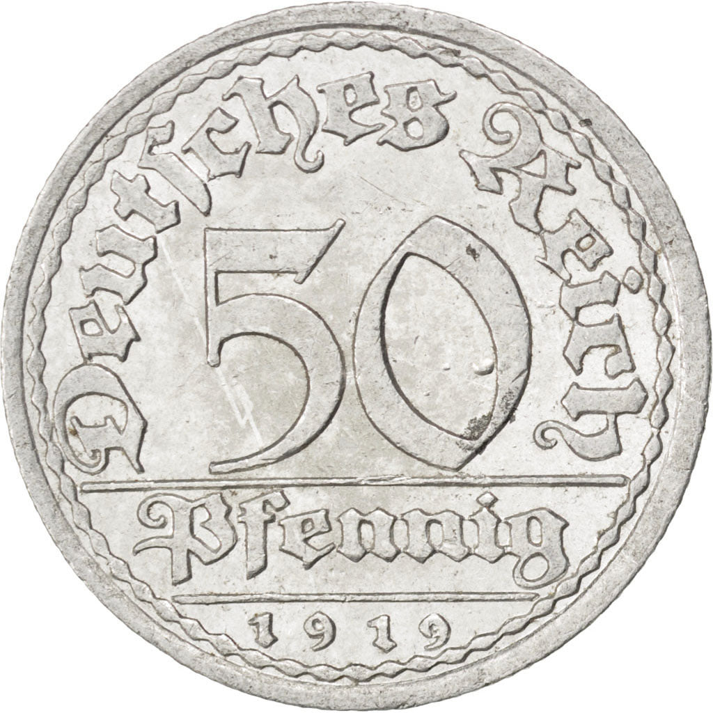 GERMANY, WEIMAR REPUBLIC, 50 Pfennig, 1919, Berlin, KM #27, AU(50-53),...