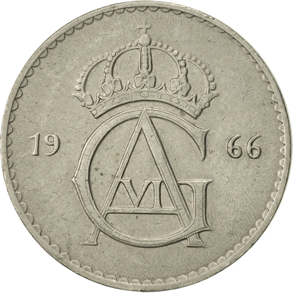 Coin, Sweden, Gustaf VI, 50 Öre, 1966, AU(50-53), Copper-nickel, KM:837