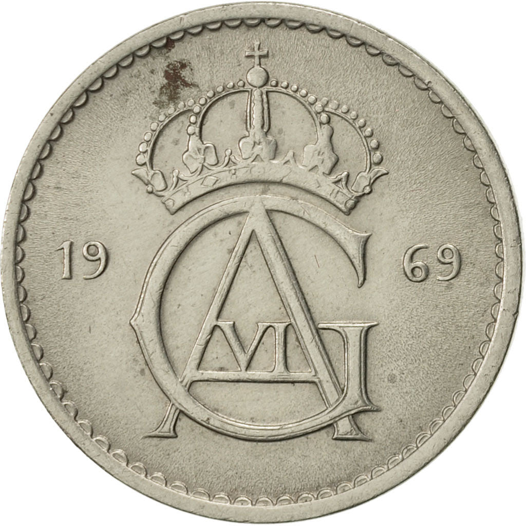 Coin, Sweden, Gustaf VI, 50 Öre, 1969, AU(50-53), Copper-nickel, KM:837