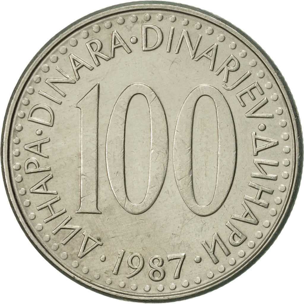 Coin, Yugoslavia, 100 Dinara, 1987, AU(55-58), Copper-Nickel-Zinc, KM:114