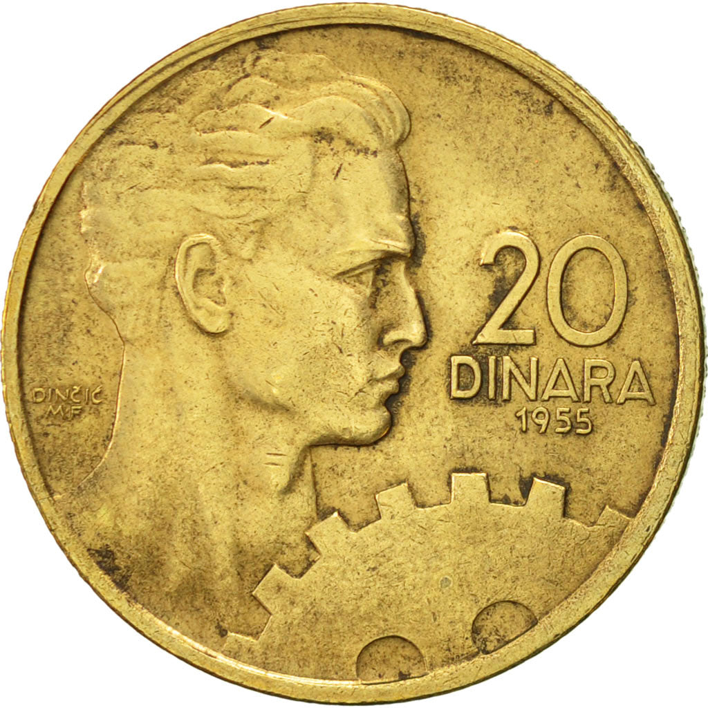 Moneda, Yugoslavia, 20 Dinara, 1955, MBC, Aluminio - bronce, KM:34