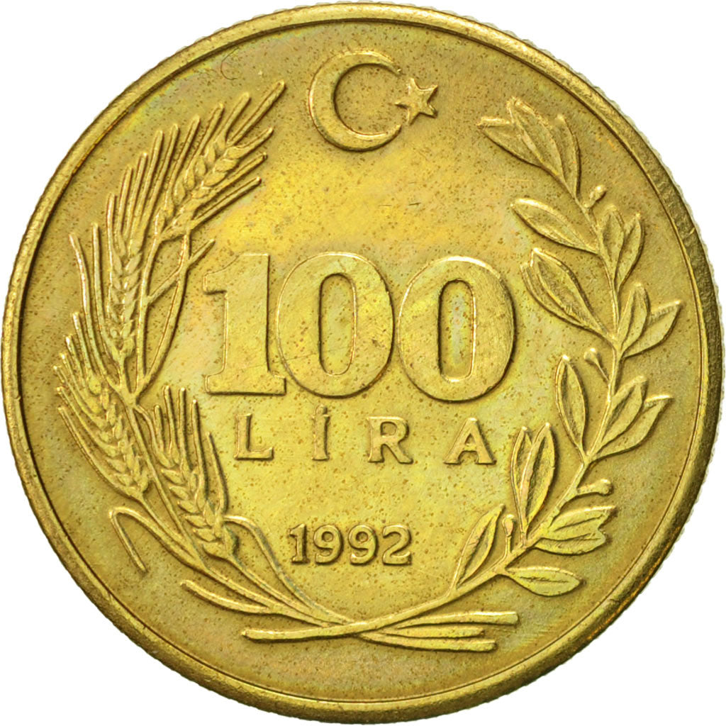 Coin, Turkey, 100 Lira, 1992, AU(55-58), Aluminum-Bronze, KM:988