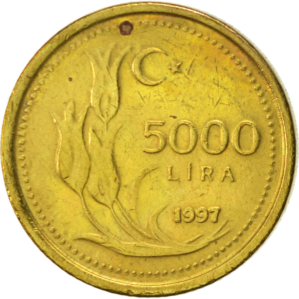 Turchia, 5000 Lira, 1997, BB, Ottone, KM:1029.1