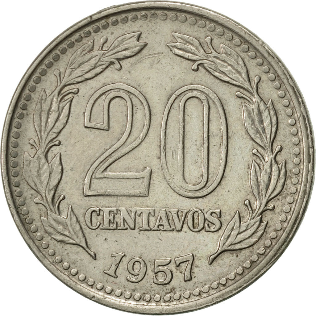 Argentina, 20 Centavos, 1957, AU(55-58), Nickel Clad Steel, KM:55
