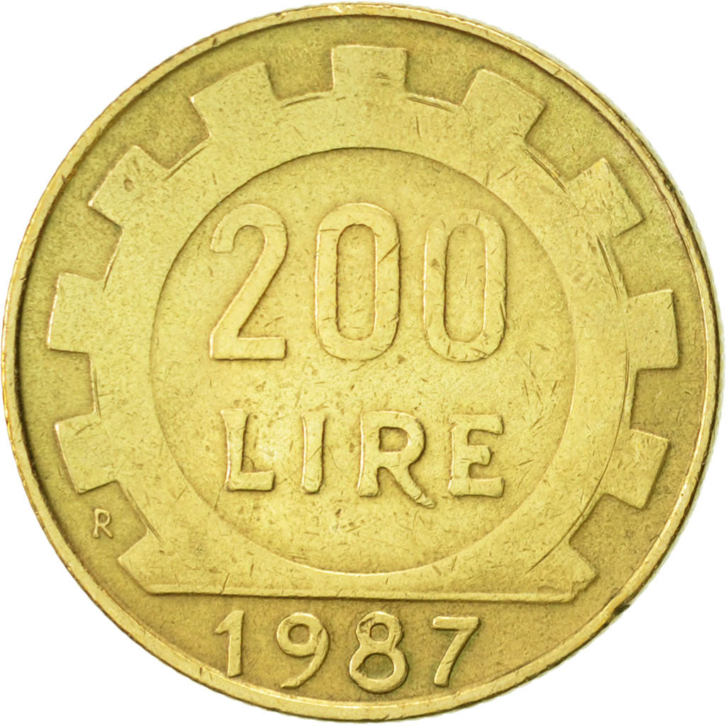 Coin, Italy, 200 Lire, 1987, Rome, AU(55-58), Aluminum-Bronze, KM:105