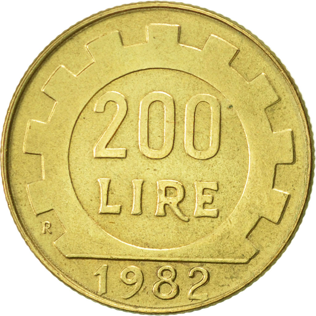 Italy, 200 Lire, 1982, Rome, AU(55-58), Aluminum-Bronze, KM:105
