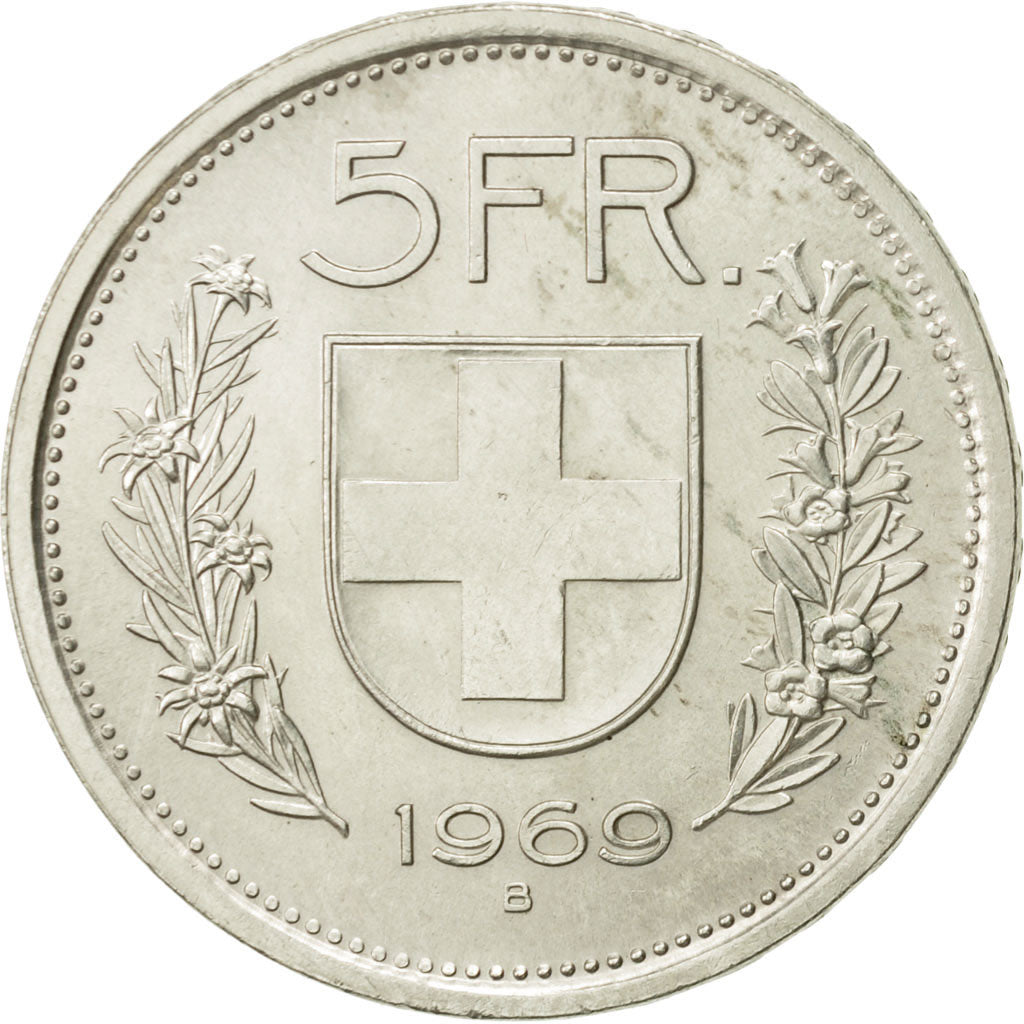 Coin, Switzerland, 5 Francs, 1969, Bern, AU(50-53), Silver, KM:40