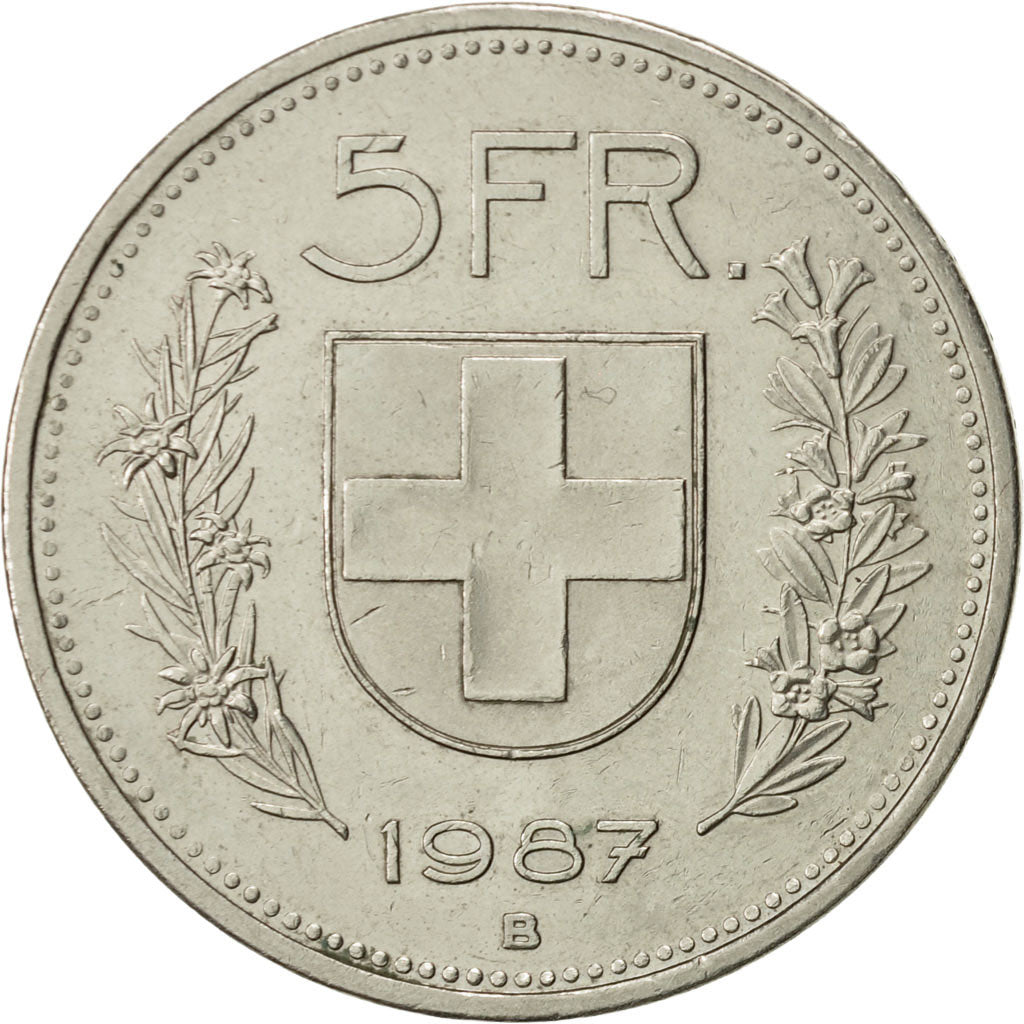 Switzerland, 5 Francs, 1987, Bern, AU(50-53), Copper-nickel, KM:40a.3