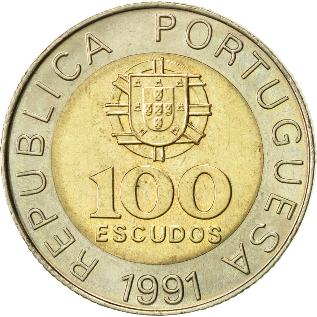 Moneda, Portugal, 100 Escudos, 1991, MBC+, Bimetálico, KM:645.1