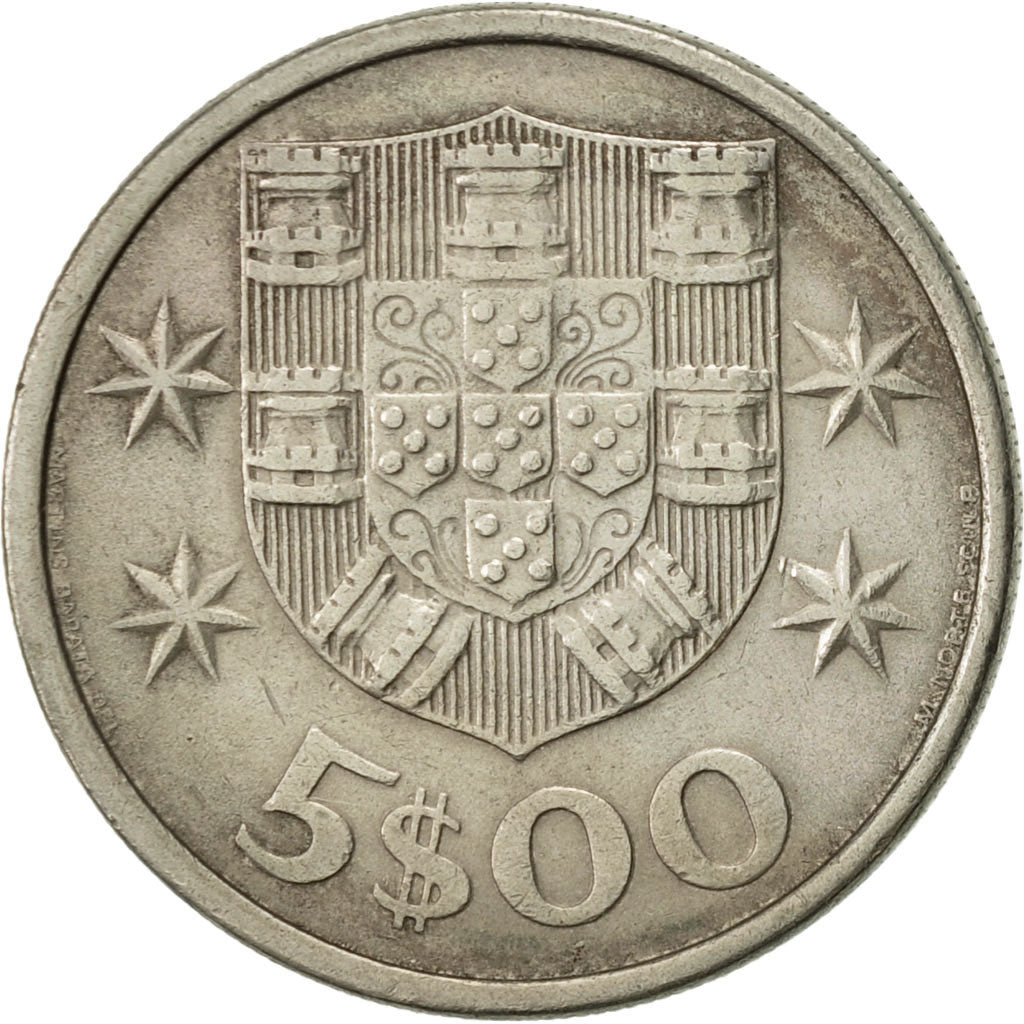 Coin, Portugal, 5 Escudos, 1973, EF(40-45), Copper-nickel, KM:591