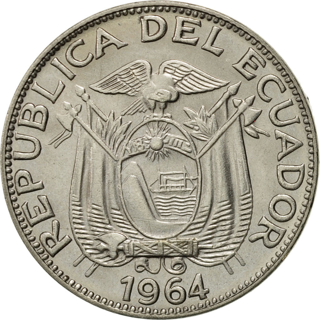 Moneda, Ecuador, 10 Centavos, Diez, 1964, EBC, Níquel recubierto de acero