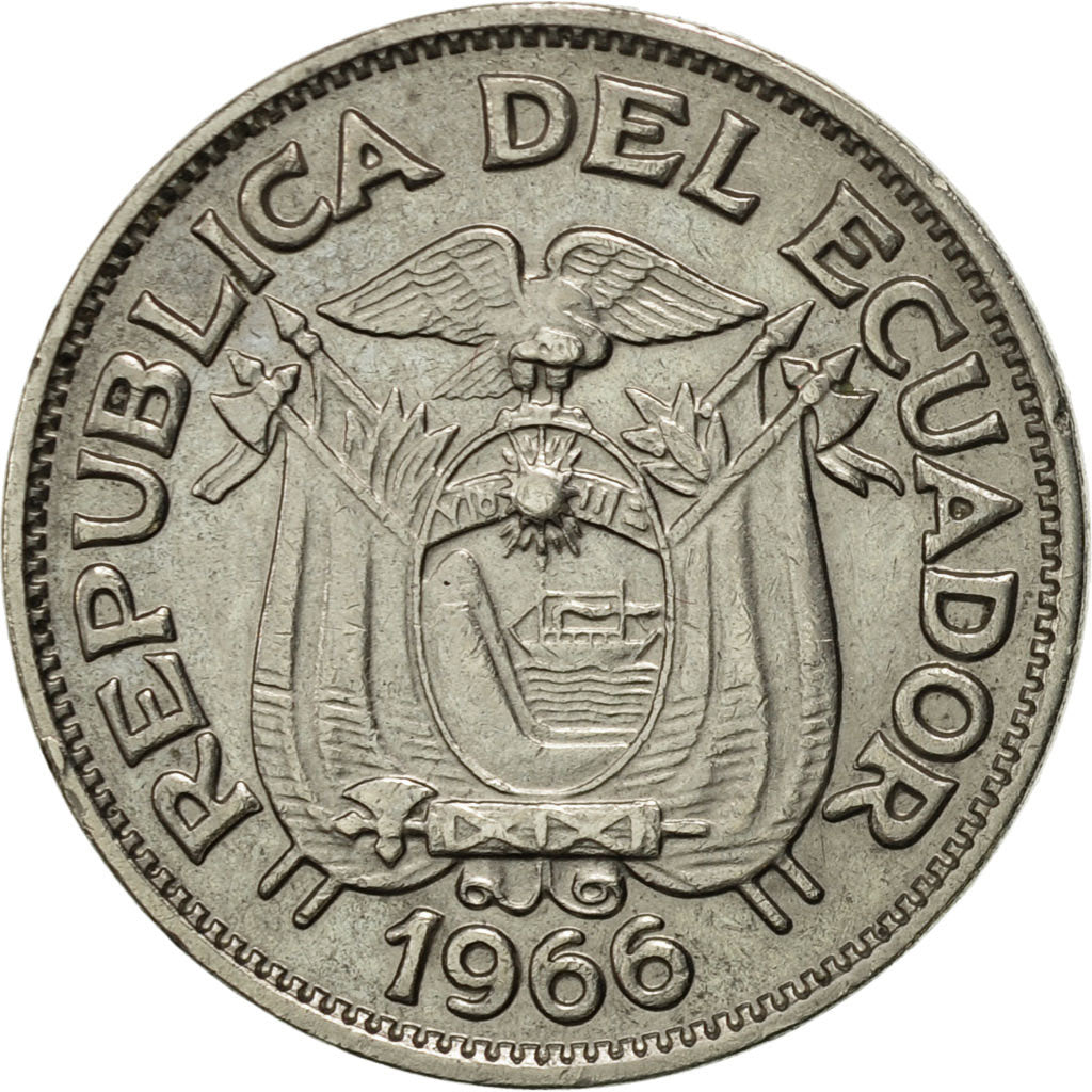 Coin, Ecuador, 20 Centavos, 1966, AU(55-58), Nickel Clad Steel, KM:77.1c