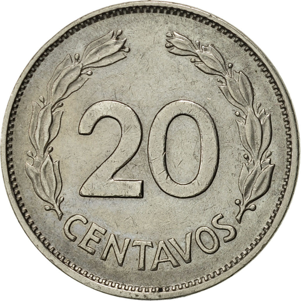 Coin, Ecuador, 20 Centavos, 1966, AU(55-58), Nickel Clad Steel, KM:77.1c