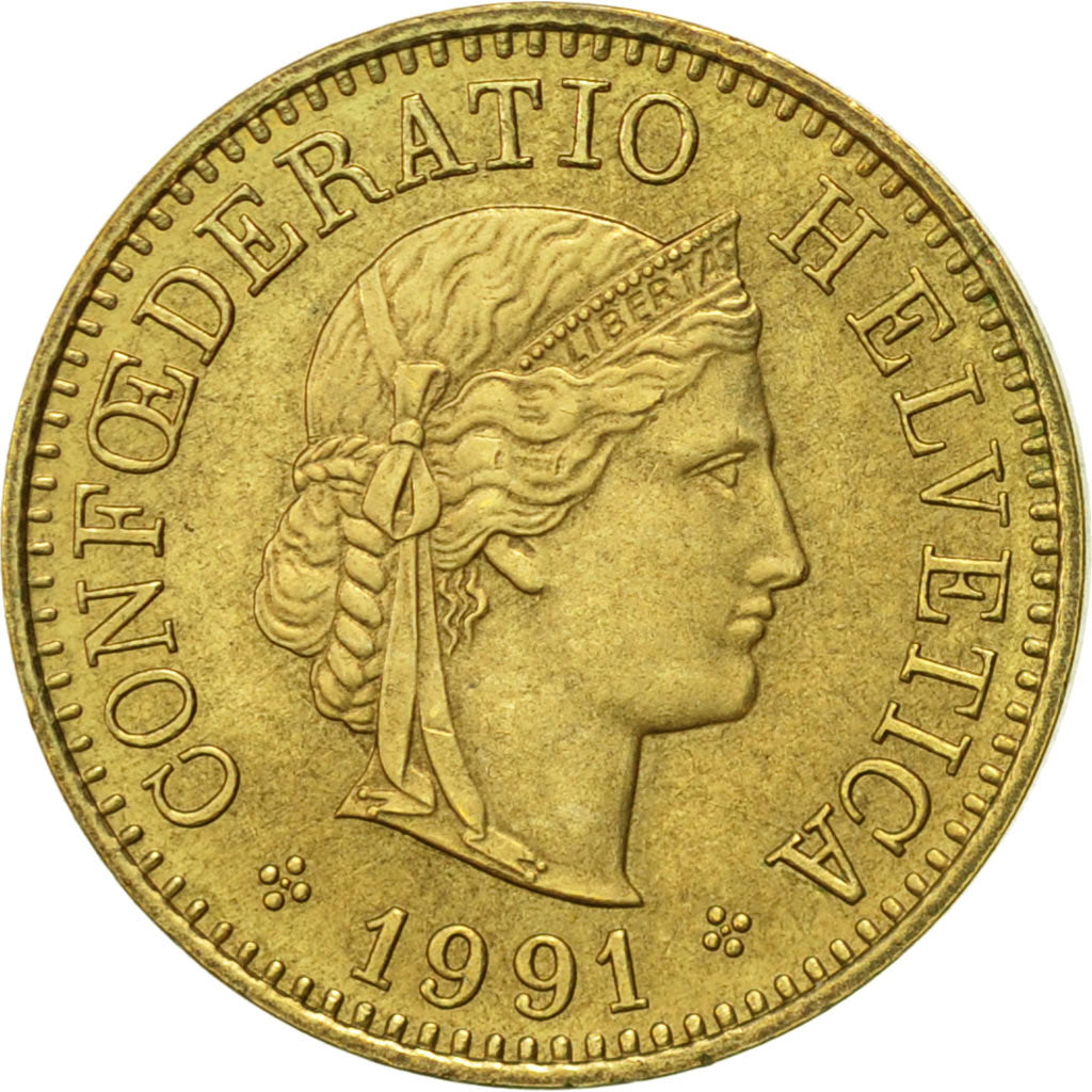 Coin, Switzerland, 5 Rappen, 1991, Bern, AU(55-58), Aluminum-Bronze, KM:26c