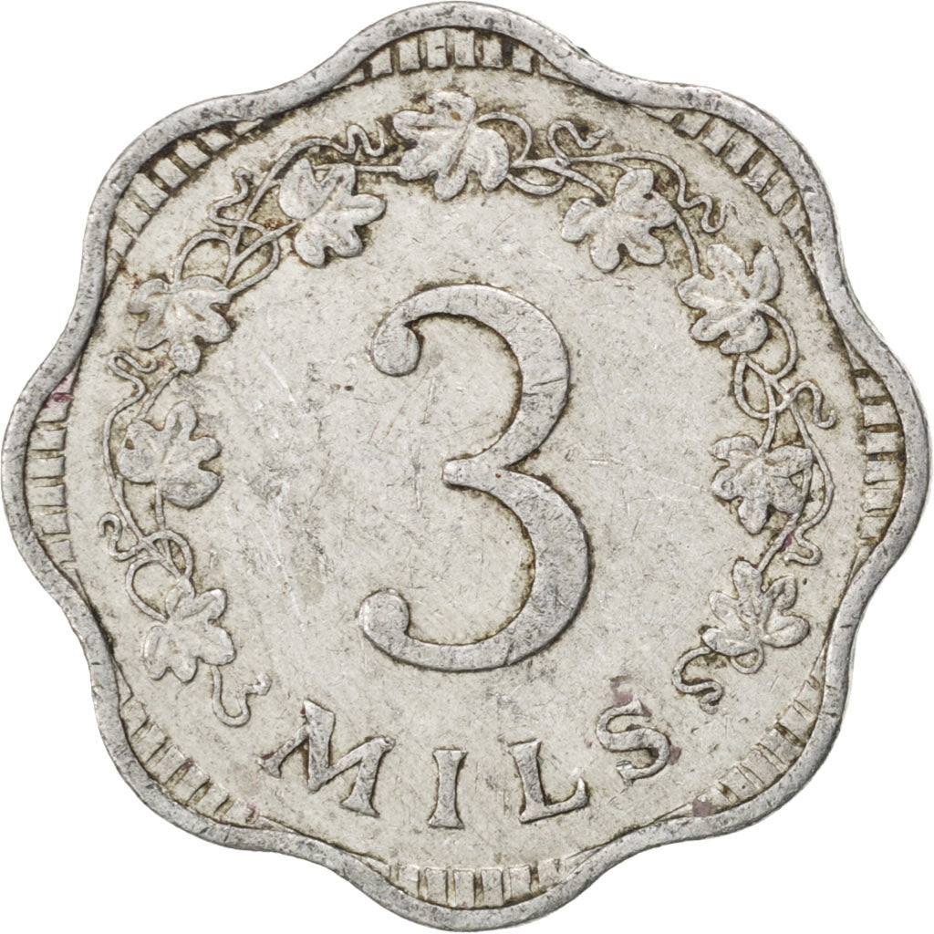 MALTA, 3 Mils, 1972, British Royal Mint, KM #6, EF(40-45), Aluminum, 23.25, 1.47