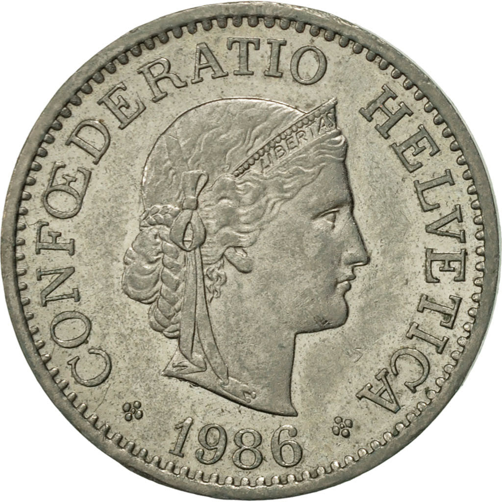 Switzerland, 10 Rappen, 1986, Bern, EF(40-45), Copper-nickel, KM:27